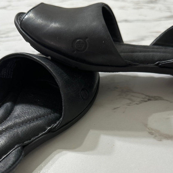 Born handcrafted footwear black leather slingback peep toe Sandals Size 7 - Picture 4 of 7
